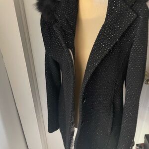 Perry Ellis Black Textured Trench Coat